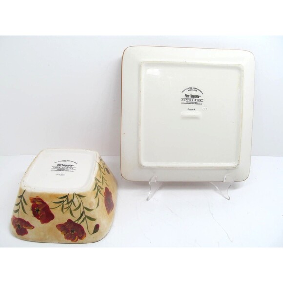 Pier 1 "Poppies" 8" Square Salad Plate And 6" Square Bowl EUC Very Nice No Issue - Picture 8 of 12